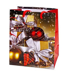 Antella Пакет подарочный бумажный новогодний 11х13х6 S Шарики и бантики